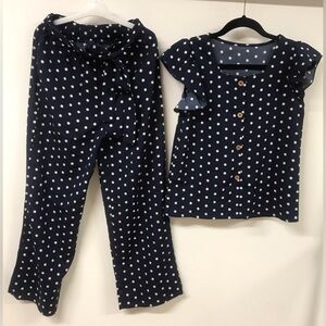 Little Girls 2 Pieces Pant Set Cap Sleeve T-Shirt Top Long Pants Polka Set